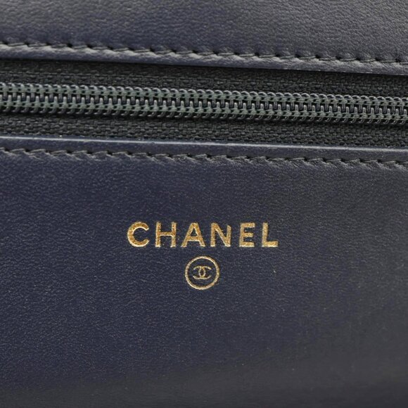 Chanel  Boy Quilted Calfskin Leather Wallet On Chain Crossbody Bag Navy Blue - Picture 12 of 15